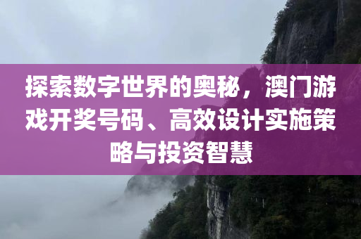 探索数字世界的奥秘，澳门游戏开奖号码、高效设计实施策略与投资智慧