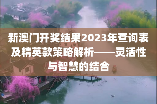 新澳门开奖结果2023年查询表及精英款策略解析——灵活性与智慧的结合