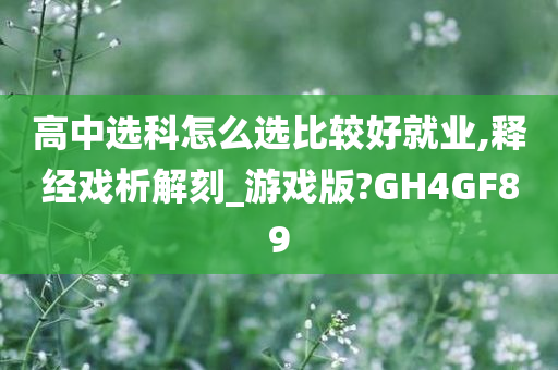 高中选科怎么选比较好就业,释经戏析解刻_游戏版?GH4GF89