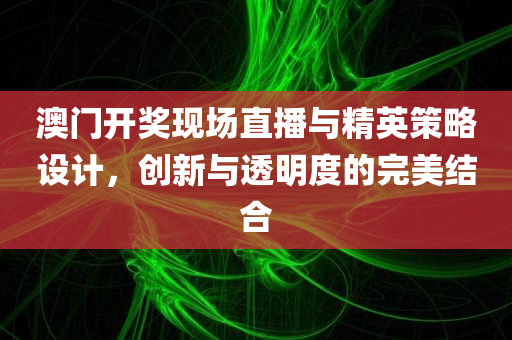 澳门开奖现场直播与精英策略设计，创新与透明度的完美结合