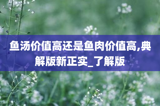 鱼汤价值高还是鱼肉价值高,典解版新正实_了解版