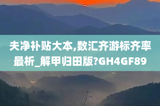 夫净补贴大本,数汇齐游标齐率最析_解甲归田版?GH4GF89