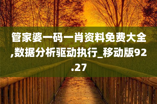 管家婆一码一肖资料免费大全,数据分析驱动执行_移动版92.27