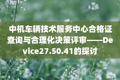 中机车辆技术服务中心合格证查询与合理化决策评审——Device27.50.41的探讨