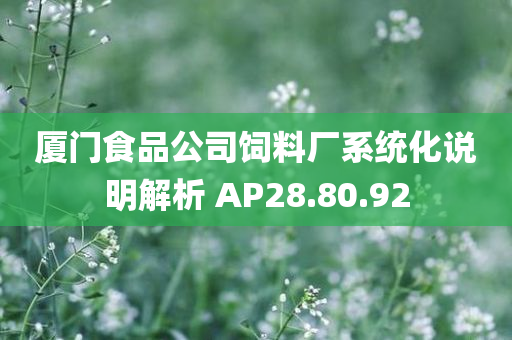 厦门食品公司饲料厂系统化说明解析 AP28.80.92