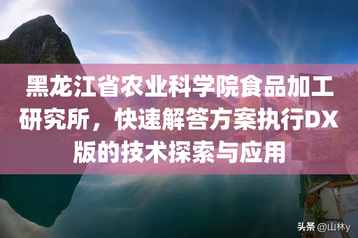 黑龙江省农业科学院食品加工研究所，快速解答方案执行DX版的技术探索与应用