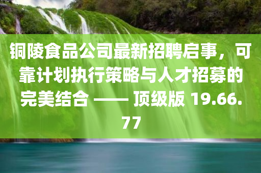 铜陵食品公司最新招聘启事，可靠计划执行策略与人才招募的完美结合 —— 顶级版 19.66.77